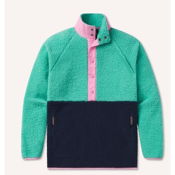Southern Marsh Tops - Southern Marsh Beckett Snap Fleece Retro Pullover Sweatshirt Size S Color Block